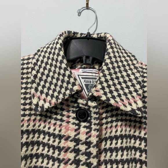 Marvin Richard’s Vintage Wool Blend Houndstooth Pink and Grey Pea Coat - Picture 7 of 14